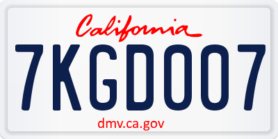 CA license plate 7KGD007