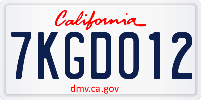 CA license plate 7KGD012