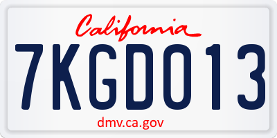 CA license plate 7KGD013