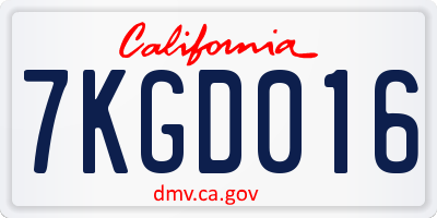 CA license plate 7KGD016
