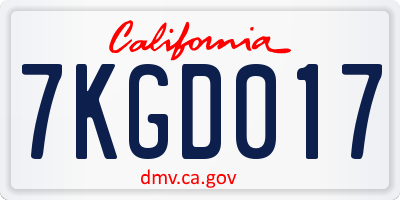 CA license plate 7KGD017