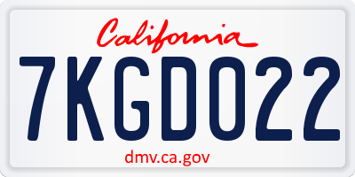 CA license plate 7KGD022