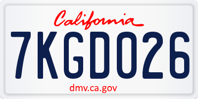 CA license plate 7KGD026