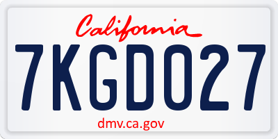 CA license plate 7KGD027