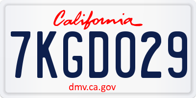 CA license plate 7KGD029