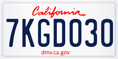 CA license plate 7KGD030