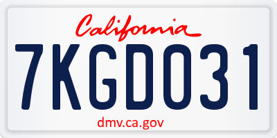 CA license plate 7KGD031