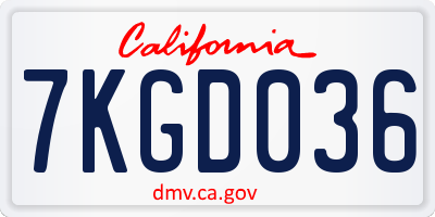 CA license plate 7KGD036