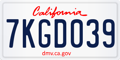 CA license plate 7KGD039