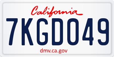 CA license plate 7KGD049