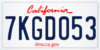 CA license plate 7KGD053