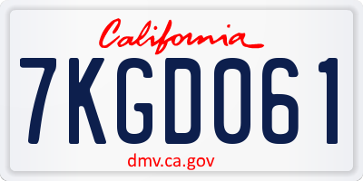CA license plate 7KGD061