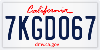 CA license plate 7KGD067