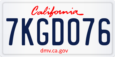 CA license plate 7KGD076