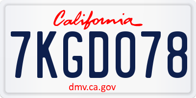 CA license plate 7KGD078