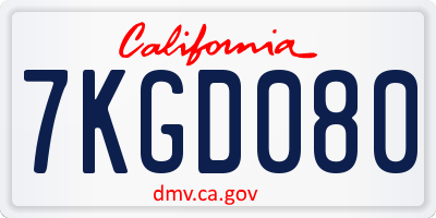 CA license plate 7KGD080