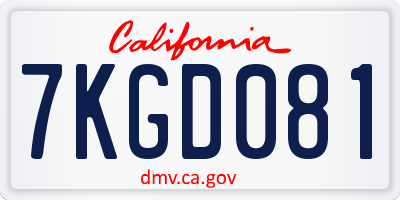 CA license plate 7KGD081
