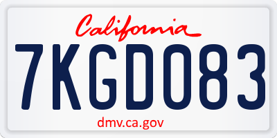 CA license plate 7KGD083