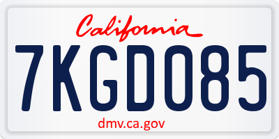 CA license plate 7KGD085