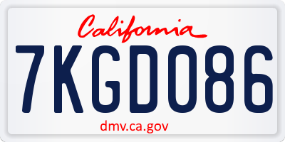 CA license plate 7KGD086