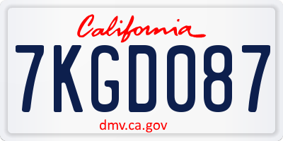 CA license plate 7KGD087