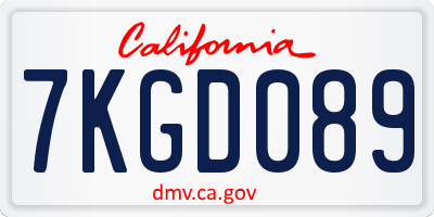 CA license plate 7KGD089