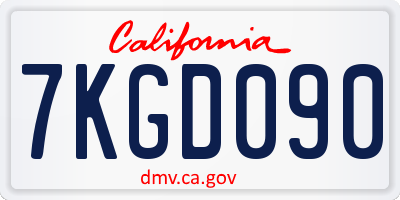 CA license plate 7KGD090