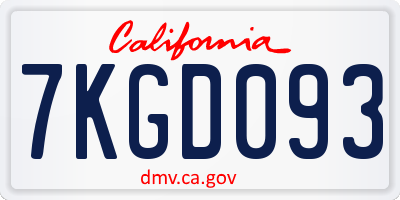 CA license plate 7KGD093