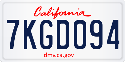 CA license plate 7KGD094