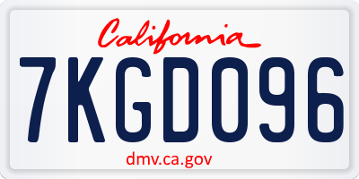 CA license plate 7KGD096