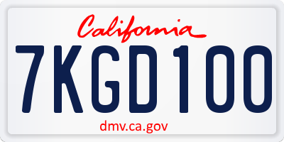 CA license plate 7KGD100