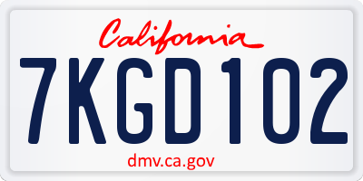 CA license plate 7KGD102