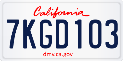 CA license plate 7KGD103