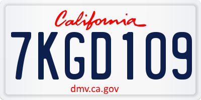 CA license plate 7KGD109