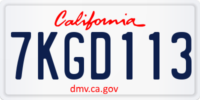 CA license plate 7KGD113