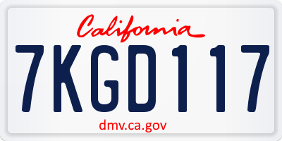 CA license plate 7KGD117