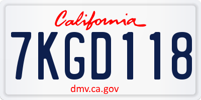 CA license plate 7KGD118