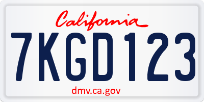 CA license plate 7KGD123