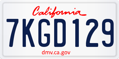 CA license plate 7KGD129