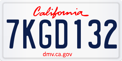 CA license plate 7KGD132