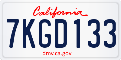 CA license plate 7KGD133