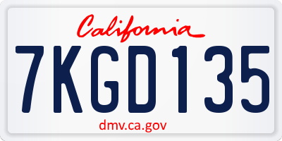 CA license plate 7KGD135