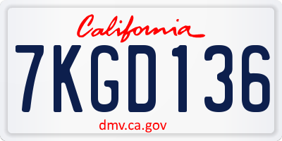 CA license plate 7KGD136