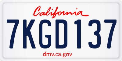 CA license plate 7KGD137