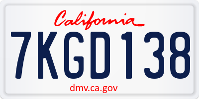 CA license plate 7KGD138