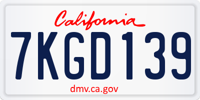 CA license plate 7KGD139