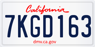 CA license plate 7KGD163