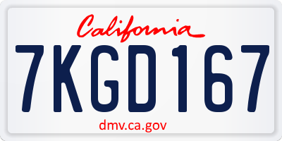 CA license plate 7KGD167