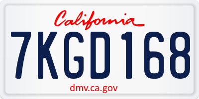 CA license plate 7KGD168