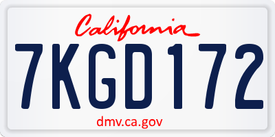 CA license plate 7KGD172